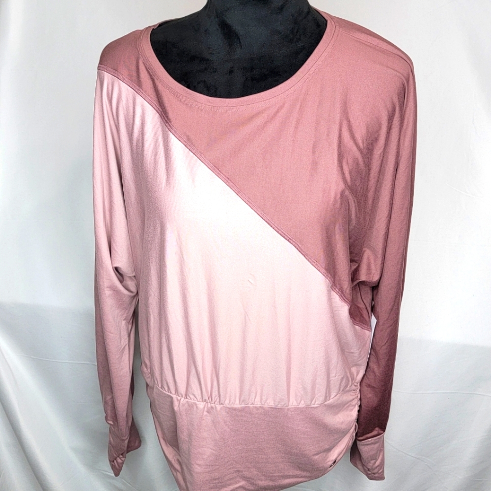 NWT TAHARI Sport Dolman Slv Soft Top Blush Pink Ruched Size 1X #428